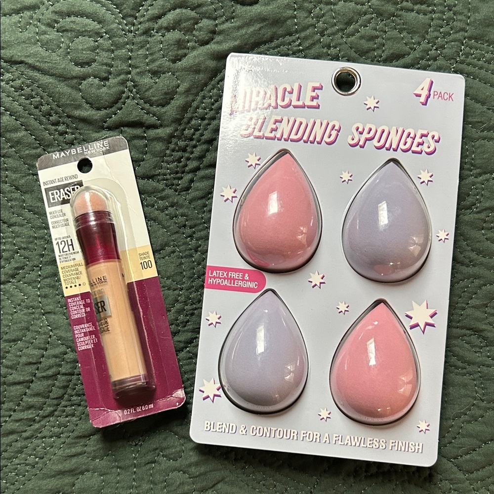 Maybelline Eraser Concealer with Pink and Purple Blending Sponges